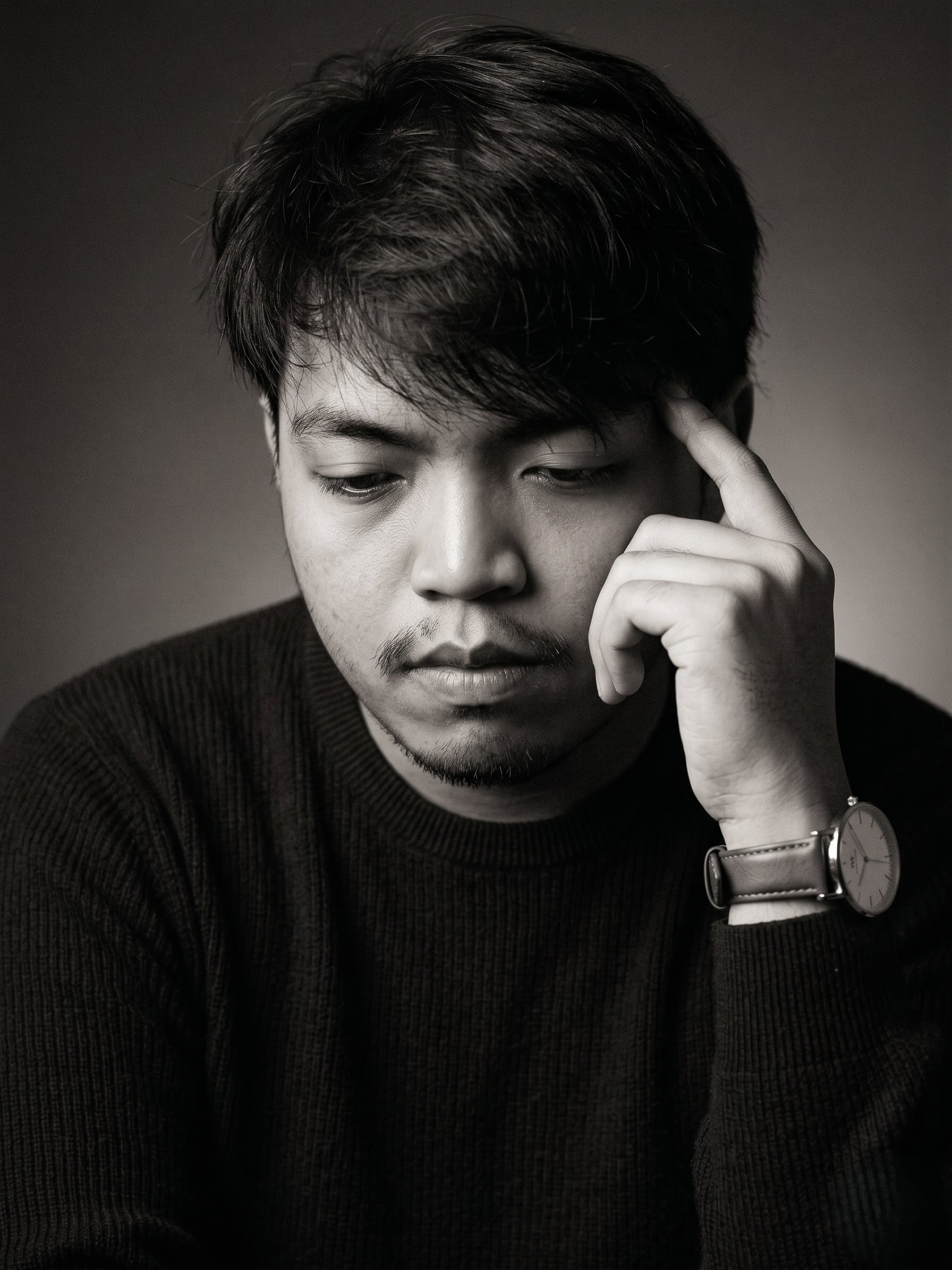 Black-and-white portrait of Robert Tapangan